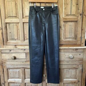 Women's Aritzia Wilfred 4 Vegan Leather Brown Straight Leg Pants The Melina Pant